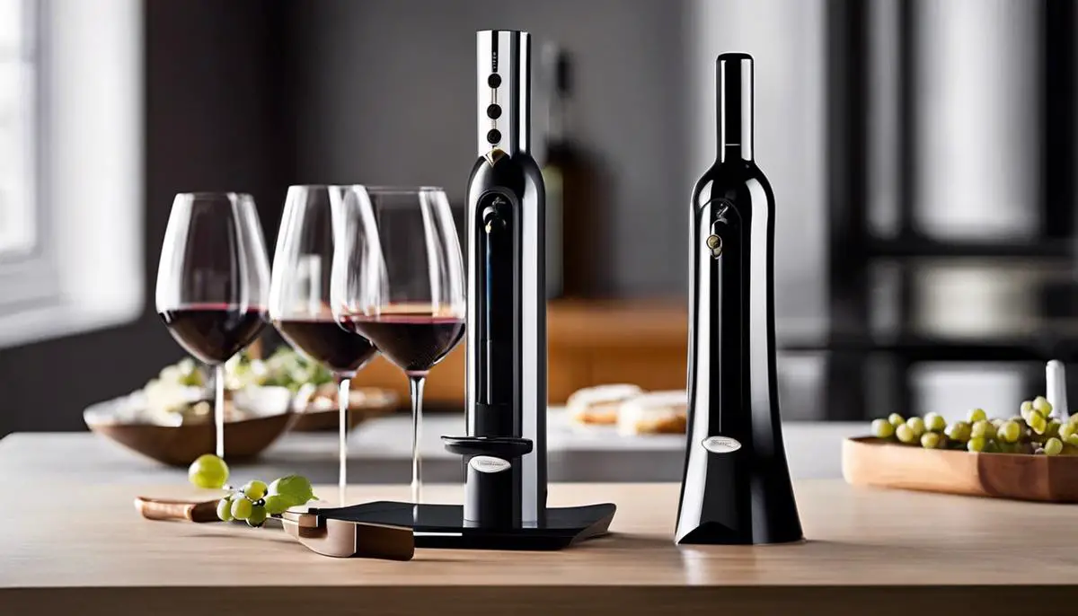 A sophisticated wine opener with sleek design and high-tech features.